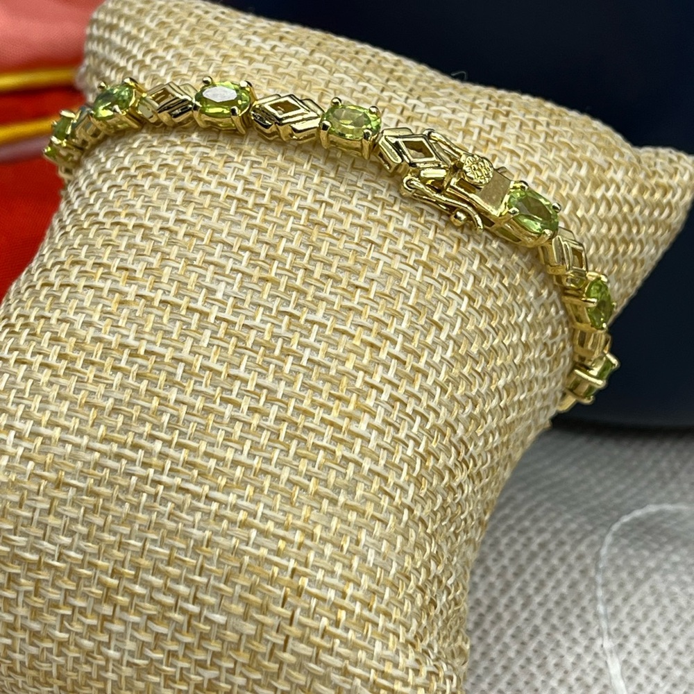 Vintage JJT Gold Vermeil 925 Sterling Genuine Peridot Link Bracelet 7.25" - Picture 16 of 17